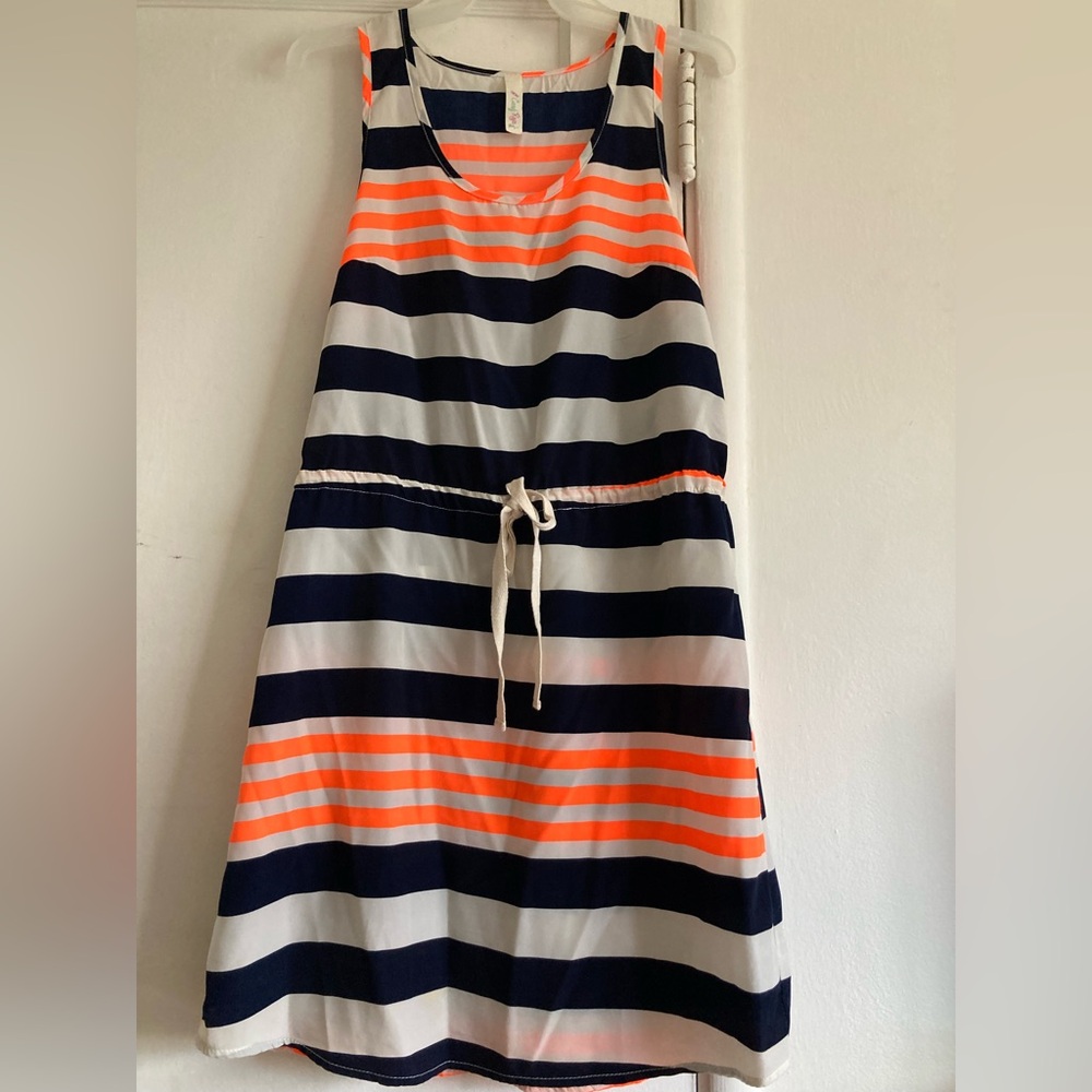 Casual Sleeveless Scoop Neck Orange and Blue Sundress
